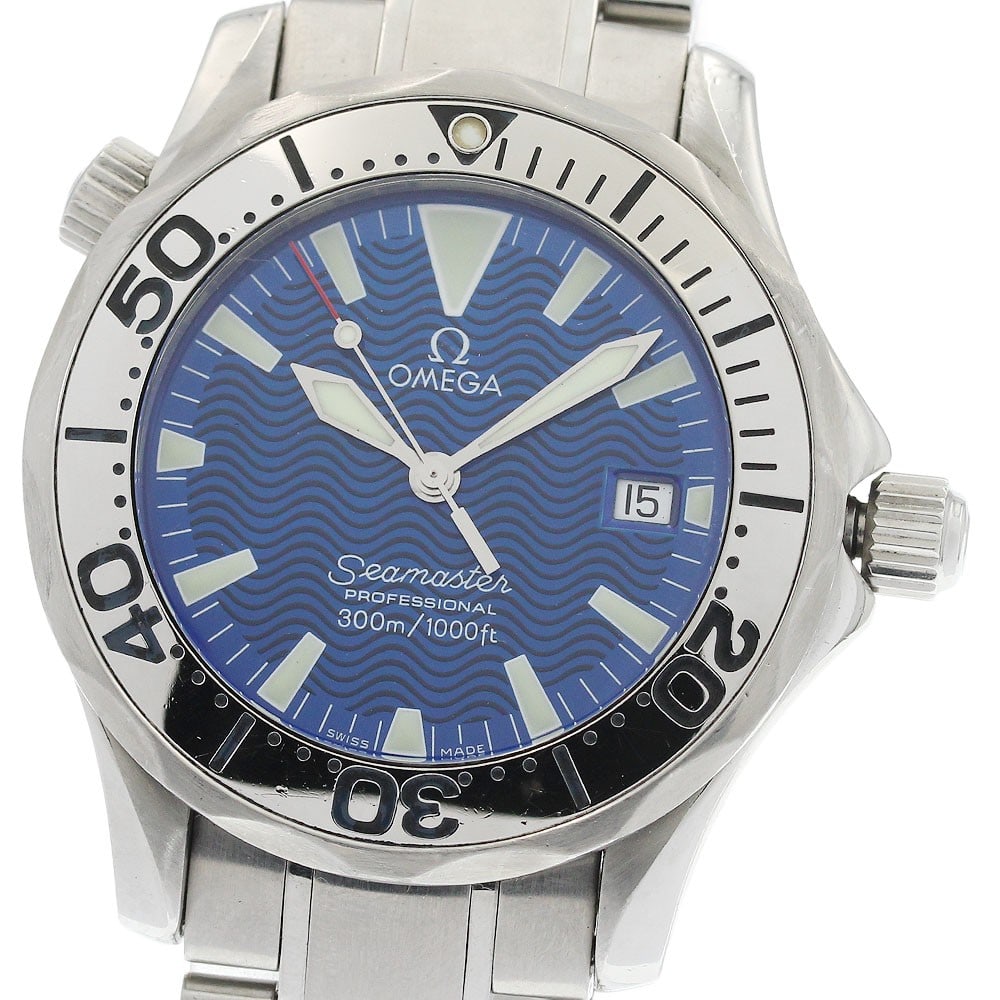 OMEGA Seamaster 300 Quartz Date Watch Ref 2263.80 Blue Dial: OMEGA Seamaster 300 Quartz Date Watch Ref 2263.80 Blue Dial OMEGA Seamaster 300 quartz wristwatch with a blue dial, stainless steel case and stainless steel bracelet. This unisex watch features a date