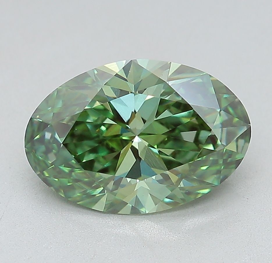 Loose Diamond - OVAL 2.14ct Fancy Vivid Green VS1: Loose Diamond - OVAL 2.14ct Fancy Vivid Green VS1 Source: This is a real non-mined Diamond that has been grown in a lab Shape: OVAL Carats: 2.14 Color: Fancy Vivid Green Certification: IGI Video: