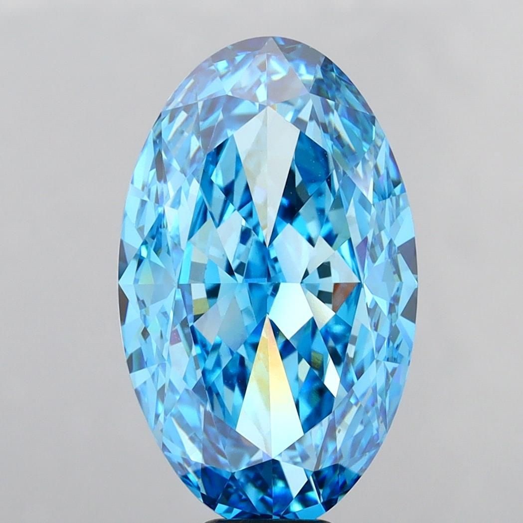 Loose Diamond - OVAL 15.06ct Fancy Vivid Blue VVS2: Loose Diamond - OVAL 15.06ct Fancy Vivid Blue VVS2 Source: This is a real non-mined Diamond that has been grown in a lab Shape: OVAL Carats: 15.06 Color: Fancy Vivid Blue Certification: IGI Video: