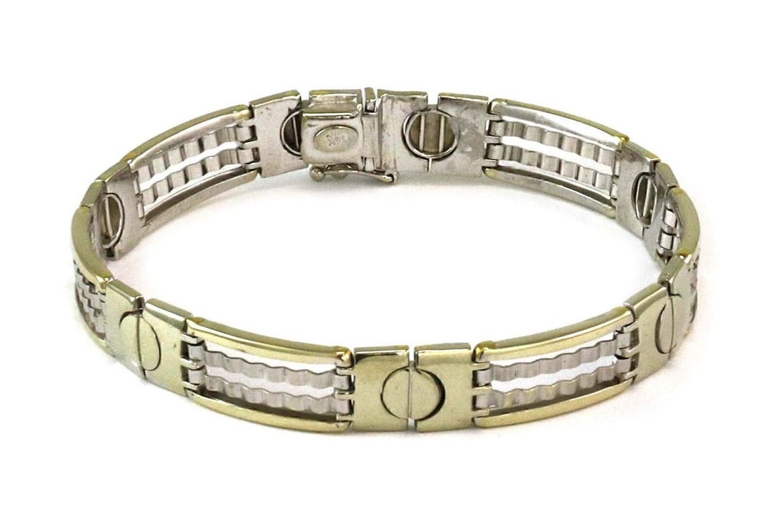 Unbranded 14k Two Tone Gold Bar Link Bracelet Screw Motif 8.25" (1 of 4)