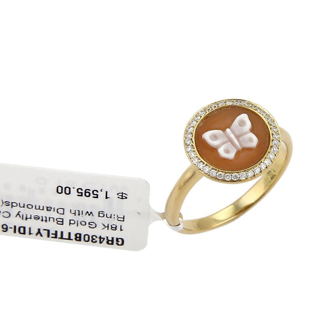 Ippolita Butterfly Cameo Diamond Ring 18k Yellow Gold Size 7: Ippolita Butterfly Cameo Diamond Ring 18k Yellow Gold Size 7 Signed Ippolita cocktail ring in 18k yellow gold featuring a round cameo-style design with a sculptural butterfly motif accented by round d