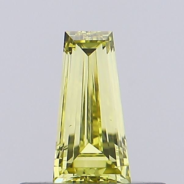 Loose Diamond - TAPERED BAGUETTE 0.23ct Fancy Vivid Yellow VS1: Loose Diamond - TAPERED BAGUETTE 0.23ct Fancy Vivid Yellow VS1 Source: This is a real non-mined Diamond that has been grown in a lab Shape: TAPERED BAGUETTE Carats: 0.23 Color: Fancy Vivid Yellow Cert