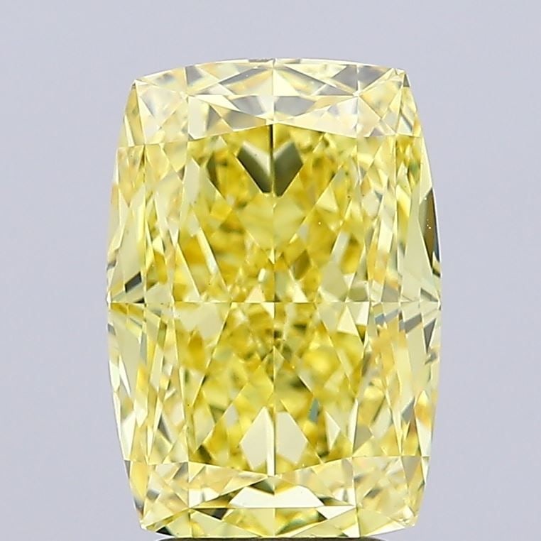 Loose Diamond - CUSHION MODIFIED 4.56ct Fancy Vivid Yellow VVS2: Loose Diamond - CUSHION MODIFIED 4.56ct Fancy Vivid Yellow VVS2 Source: This is a real non-mined Diamond that has been grown in a lab Shape: CUSHION MODIFIED Carats: 4.56 Color: Fancy Vivid Yellow Cer