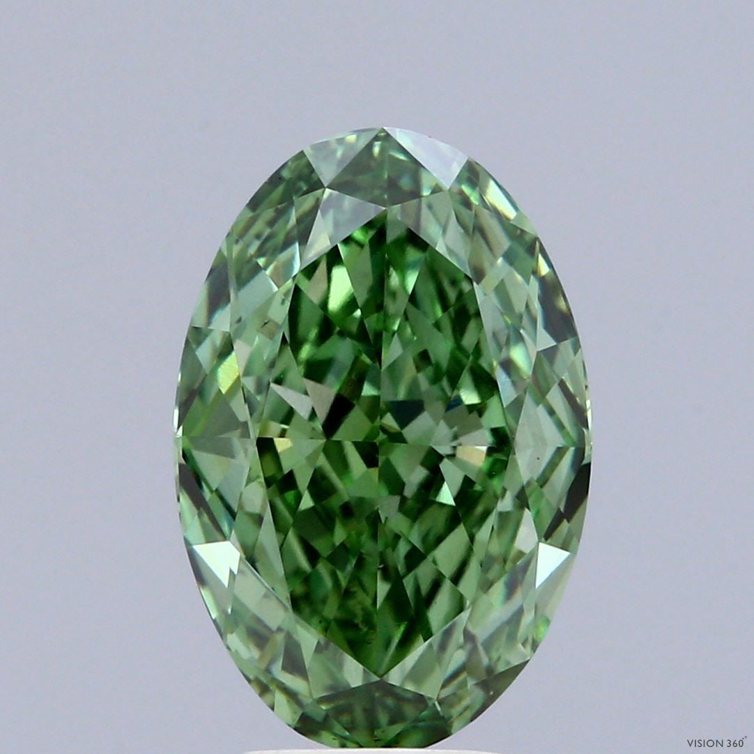 Loose Diamond - OVAL 5.0ct Fancy Vivid Green VS1: Loose Diamond - OVAL 5.0ct Fancy Vivid Green VS1 Source: This is a real non-mined Diamond that has been grown in a lab Shape: OVAL Carats: 5.0 Color: Fancy Vivid Green Certification: IGI Video: