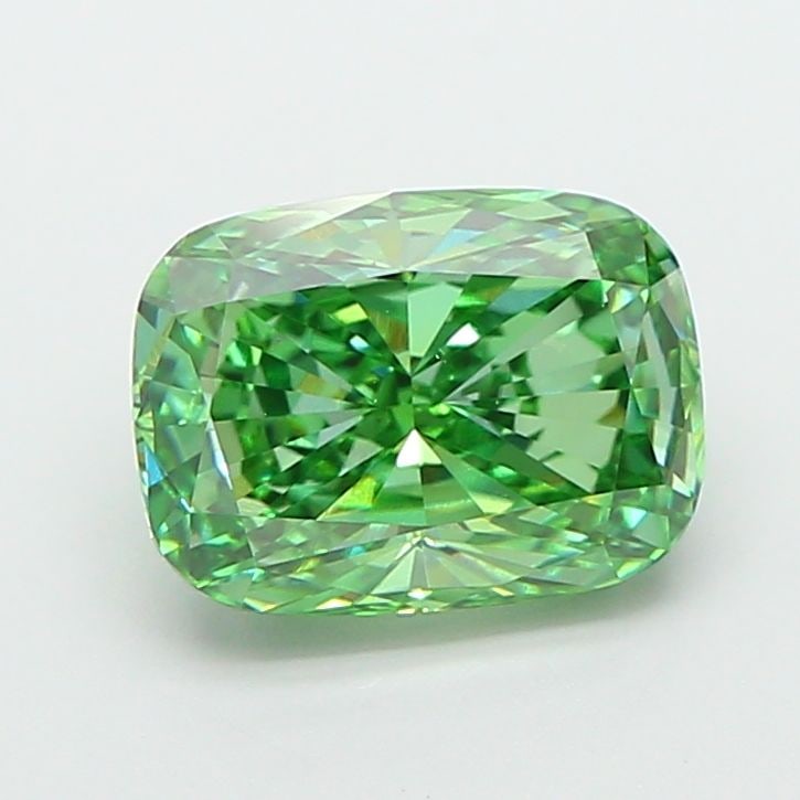Loose Diamond - CUSHION MODIFIED 2.06ct Fancy Vivid Green VVS2: Loose Diamond - CUSHION MODIFIED 2.06ct Fancy Vivid Green VVS2 Source: This is a real non-mined Diamond that has been grown in a lab Shape: CUSHION MODIFIED Carats: 2.06 Color: Fancy Vivid Green Certi