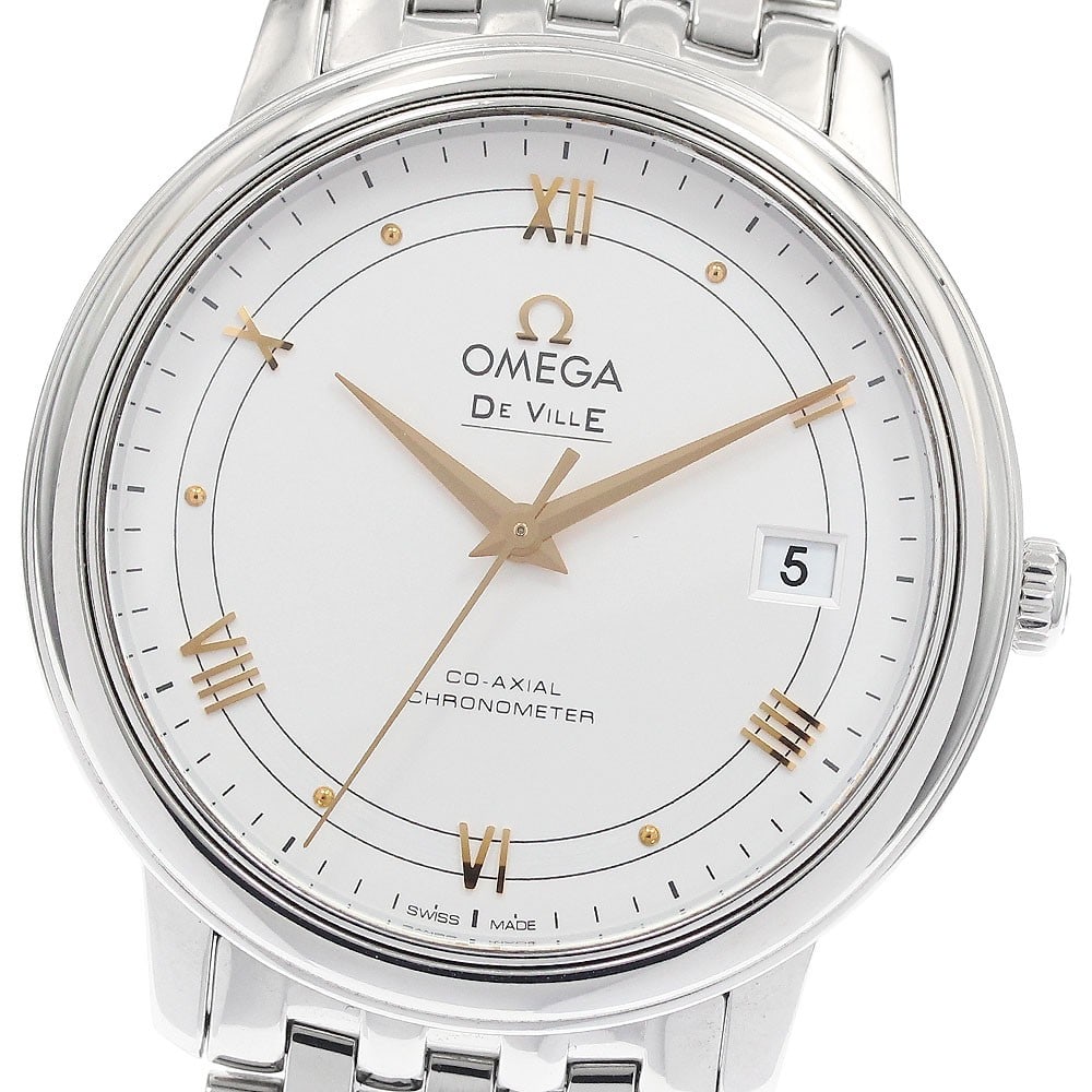 OMEGA De Ville Prestige 424.10.37.20.02.002 automatic stainless steel watch: OMEGA De Ville Prestige 424.10.37.20.02.002 automatic stainless steel watch OMEGA De Ville Prestige Co-Axial automatic men's wristwatch with a silver dial, stainless steel case, and stainless steel br