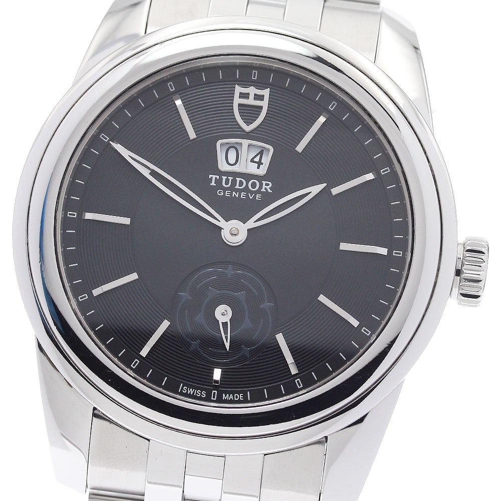 TUDOR Glamour Ref 57000 mens automatic stainless steel wristwatch black dial: TUDOR Glamour Ref 57000 mens automatic stainless steel wristwatch black dial TUDOR Glamour Double Date automatic men's wristwatch with a black dial and stainless steel case and bracelet. This referenc