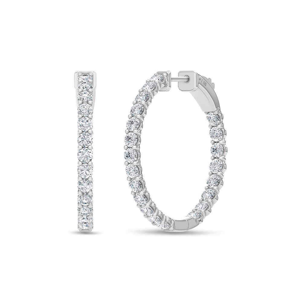 14K White Gold Lab Grown Round Diamond 2 Ct.Tw. In and Out Hoop Earrings: 14K White Gold Lab Grown Round Diamond 2 Ct.Tw. In and Out Hoop Earrings 14K white gold hoops with 2 Ct.Tw. lab-grown round diamonds, in and out style. 14k White Gold Stone Color: D-f Stone Clarity: V