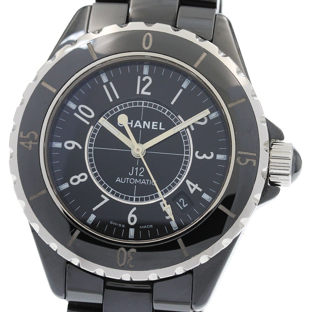 CHANEL J12 H0685 automatic mens wristwatch black ceramic 38mm date: CHANEL J12 H0685 automatic mens wristwatch black ceramic 38mm date CHANEL J12 men's wristwatch with a black dial, automatic movement, and date display. This watch features a black ceramic and stainles