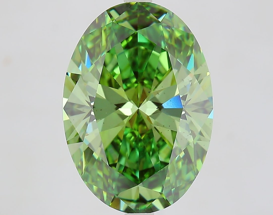 Loose Diamond - OVAL 7.49ct Fancy Vivid Green VS2: Loose Diamond - OVAL 7.49ct Fancy Vivid Green VS2 Source: This is a real non-mined Diamond that has been grown in a lab Shape: OVAL Carats: 7.49 Color: Fancy Vivid Green Certification: IGI Video: