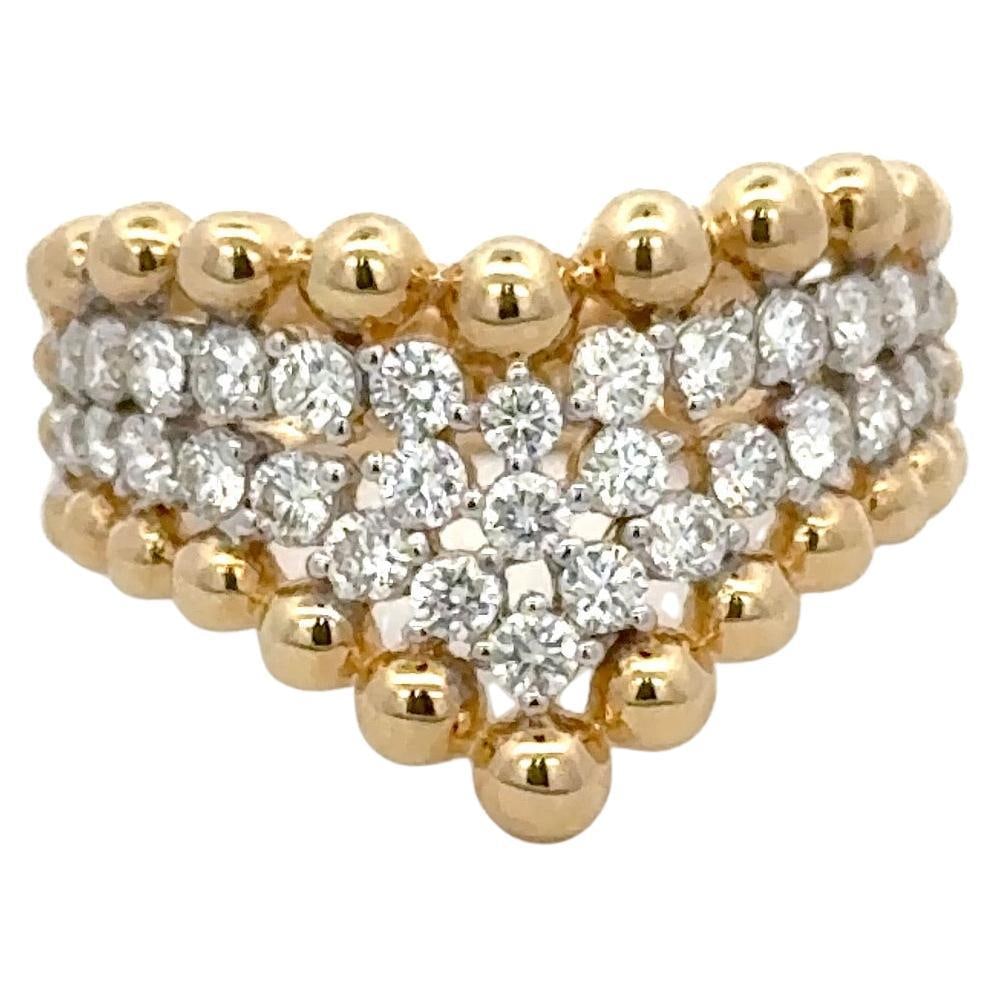 14k Yellow Gold Diamond Fashion Ring 0.92 Ct V Beaded Size 7: 14k Yellow Gold Diamond Fashion Ring 0.92 Ct V Beaded Size 7 Un-used contemporary fashion ring in 14 karat yellow gold featuring round-cut diamonds in a V-shaped beaded design. The ring is set with 31