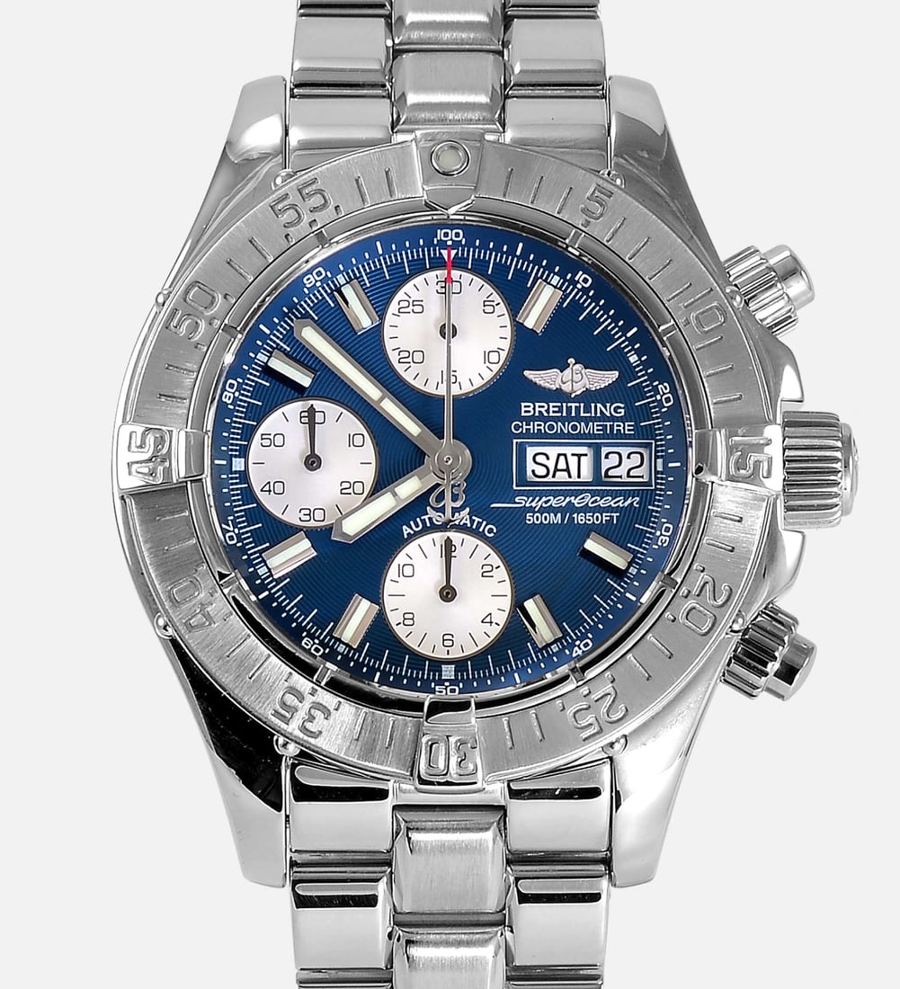 Breitling Superocean Mens Watch Ref. A13340 A111C16PRS Blue Dial Papers: Breitling Superocean Mens Watch Ref. A13340 A111C16PRS Blue Dial Papers Breitling Superocean men's watch featuring a blue dial with luminous hands, a rotating steel bezel, and a stainless steel bracel