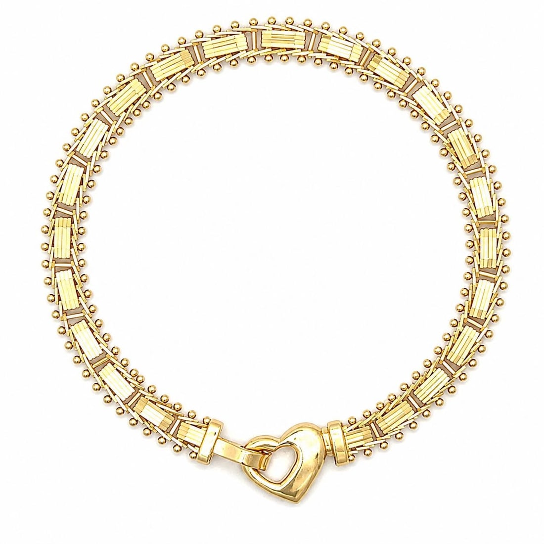 14k Yellow Gold Chevron Link Bracelet Heart Hook Clasp 7 In (1 of 7)