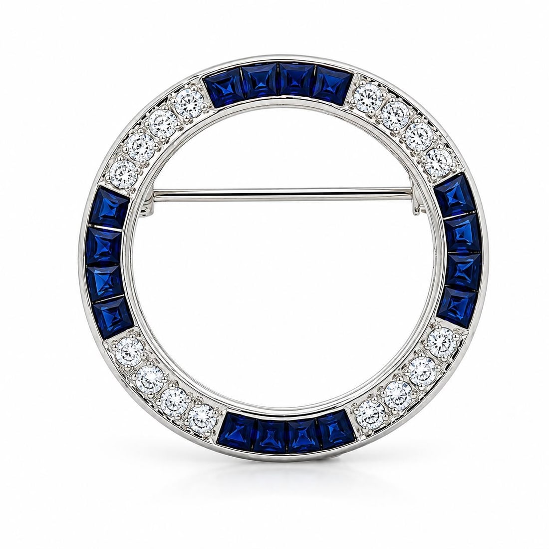 Open Circle Wreath Brooch in White Gold with Sapphire and Diamond (1 of 8)