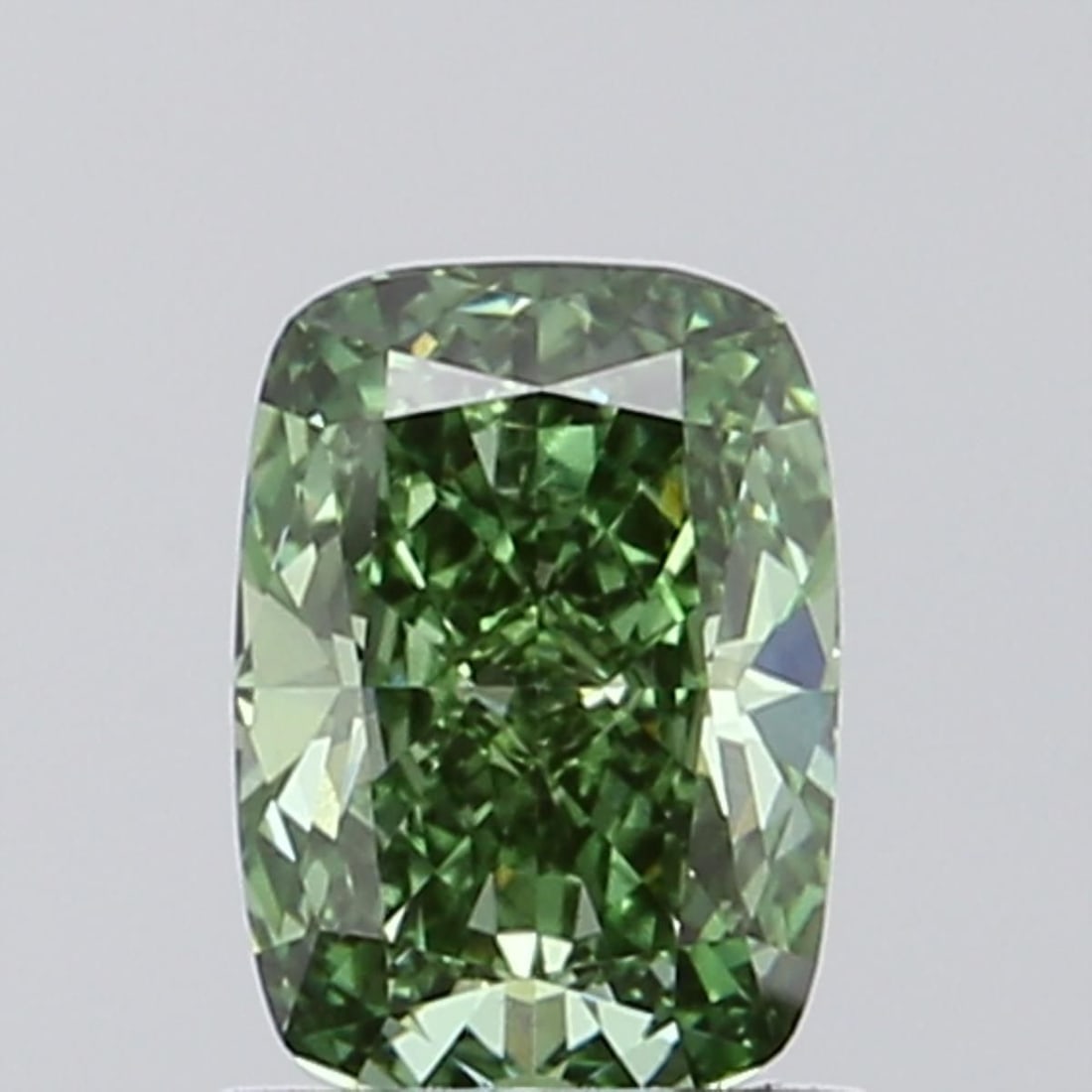 Loose Diamond - CUSHION BRILLIANT 1.01ct Fancy Vivid Green VS1: Loose Diamond - CUSHION BRILLIANT 1.01ct Fancy Vivid Green VS1 Source: This is a real non-mined Diamond that has been grown in a lab Shape: CUSHION BRILLIANT Carats: 1.01 Color: Fancy Vivid Green Cert