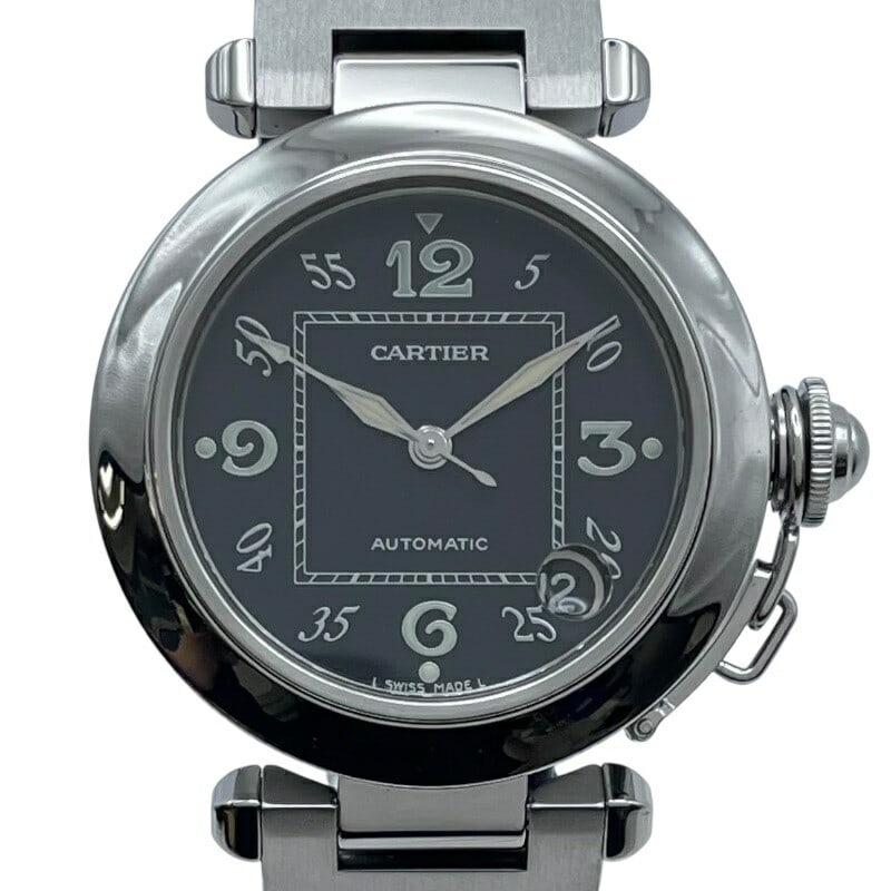 Cartier Pasha C W31043M7 Ladies Automatic Watch Black Dial Steel: Cartier Pasha C W31043M7 Ladies Automatic Watch Black Dial Steel Cartier Pasha C ladies wristwatch with a black dial, stainless steel construction, and automatic movement. This Swiss-made watch featur