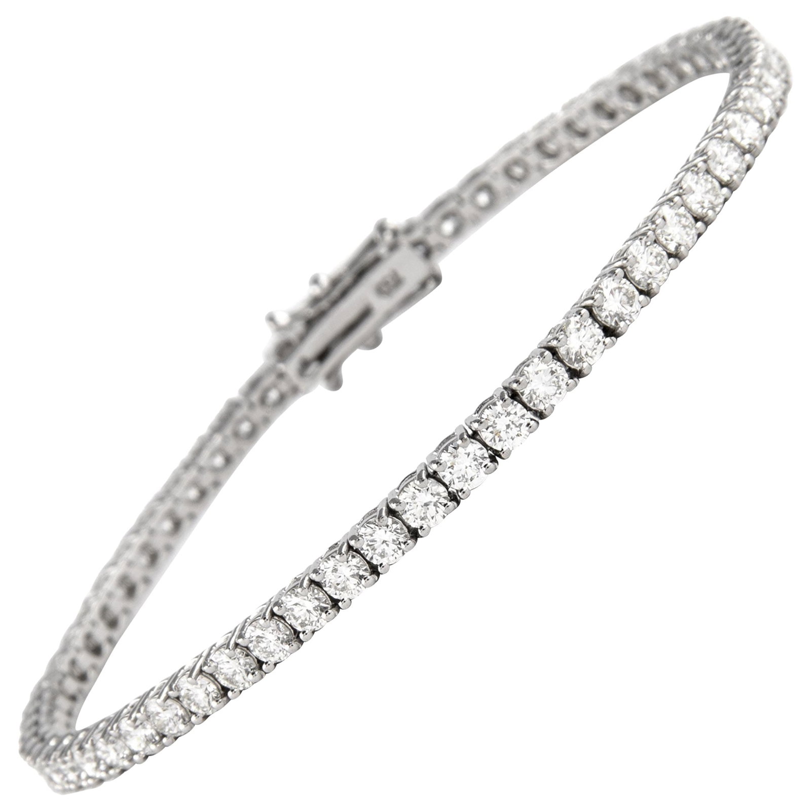 18k White Gold Diamond Tennis Bracelet 4.85ct: 18k White Gold Diamond Tennis Bracelet 4.85ct Diamond tennis bracelet set with 62 round brilliant diamonds totaling 4.85 ct in 18k white gold. The diamonds are approximately D-F color and VVS1-VS1 cla