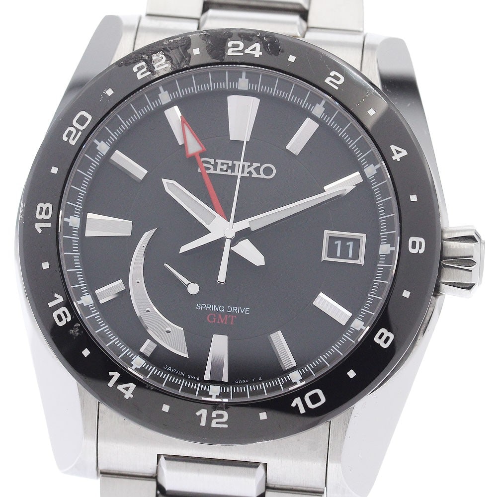 SEIKO Brightz Ananta GMT Spring Drive Mens Wristwatch SAEA005 5R66-0AR0: SEIKO Brightz Ananta GMT Spring Drive Mens Wristwatch SAEA005 5R66-0AR0 SEIKO Brightz Ananta men's wristwatch with Spring Drive movement and a black dial. This Japan-made watch features GMT, date, and
