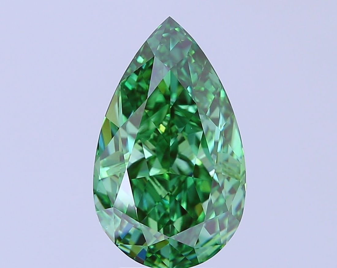 Loose Diamond - PEAR 5.29ct Fancy Vivid Green VVS2: Loose Diamond - PEAR 5.29ct Fancy Vivid Green VVS2 Source: This is a real non-mined Diamond that has been grown in a lab Shape: PEAR Carats: 5.29 Color: Fancy Vivid Green Certification: IGI Video: