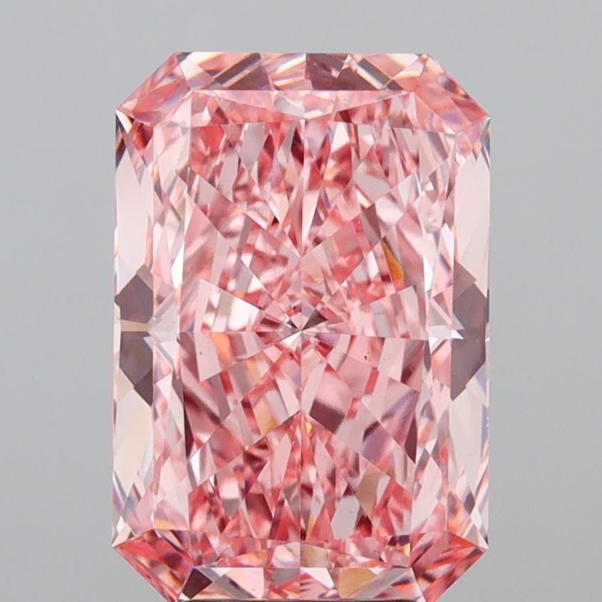 Loose Diamond - RADIANT 4.51ct Fancy Vivid Pink VS2: Loose Diamond - RADIANT 4.51ct Fancy Vivid Pink VS2 Source: This is a real non-mined Diamond that has been grown in a lab Shape: RADIANT Carats: 4.51 Color: Fancy Vivid Pink Certification: IGI Video:
