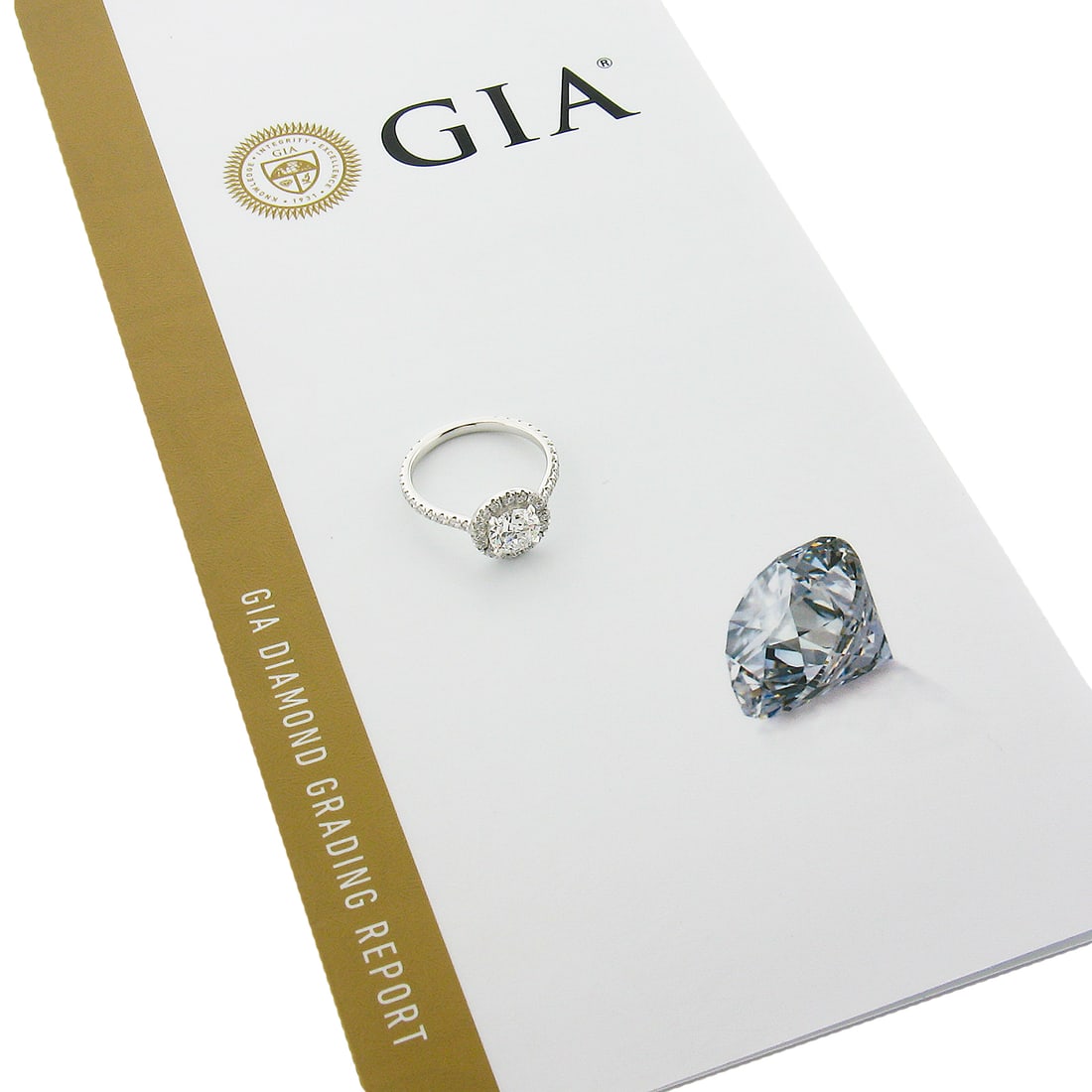 Platinum 1.65ctw GIA E Color IF Round Diamond Halo Engagement Ring (1 of 10)