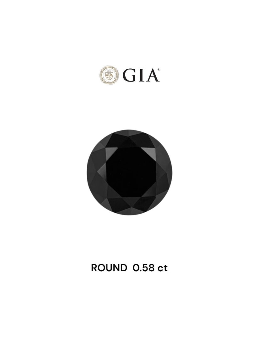 Loose Diamond - ROUND 0.58ct Fancy Black VVS2: Loose Diamond - ROUND 0.58ct Fancy Black VVS2 Source: Natural Shape: ROUND Carats: 0.58 Color: Fancy Black Certification: GIA The Diamond Depot Guarantee: All items in this auction are guaranteed to b