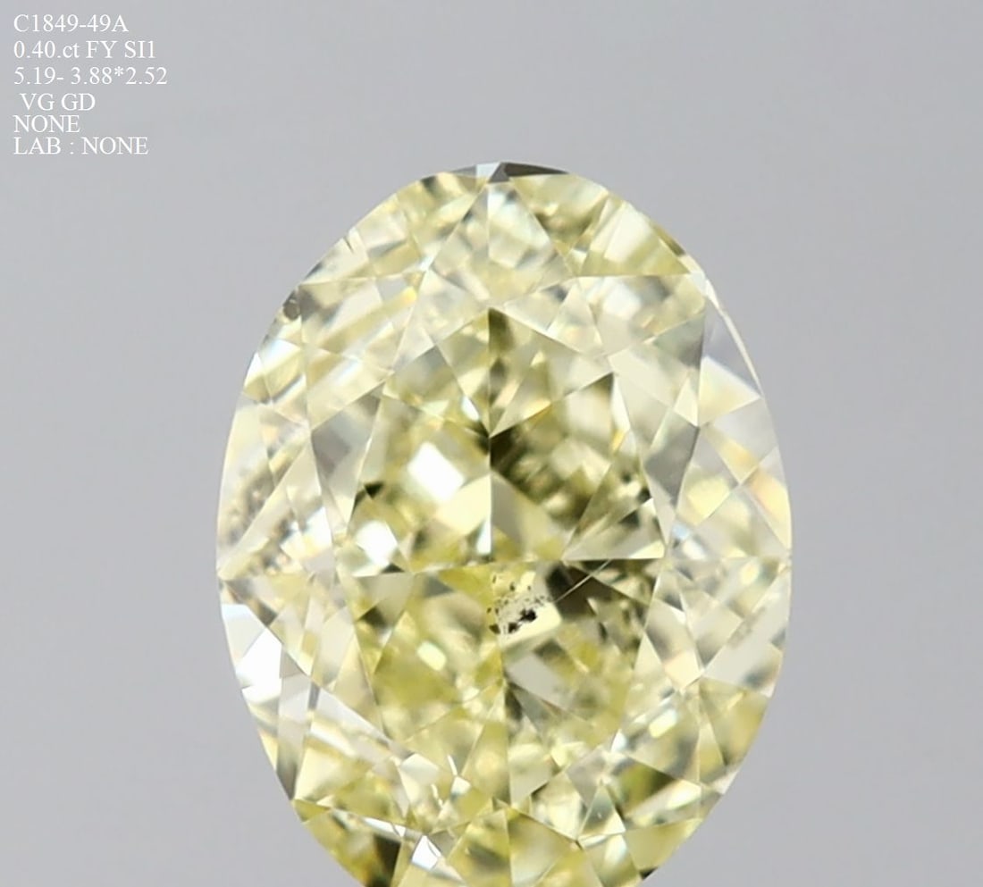 Loose Diamond - OVAL 0.4ct Fancy Yellow SI1: Loose Diamond - OVAL 0.4ct Fancy Yellow SI1 Source: Natural Shape: OVAL Carats: 0.4 Color: Fancy Yellow Certification: NONE Video: