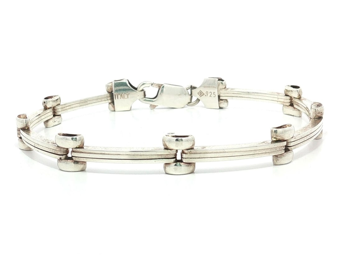 Italian Sterling Silver Grooved Panel Link Bracelet 7 Inch Vintage (1 of 7)