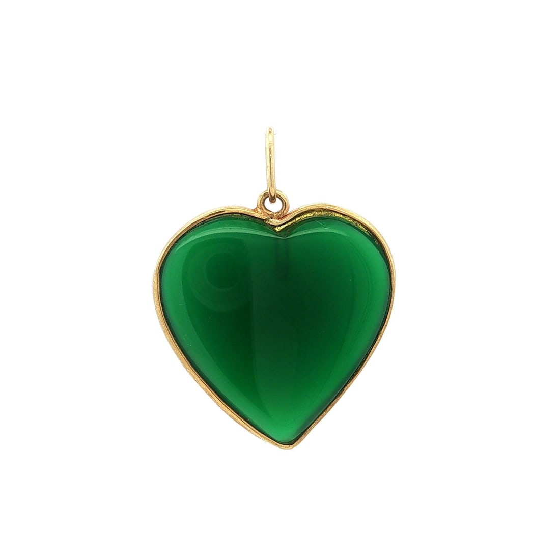 18k Yellow Gold Heart Pendant with Reversible Green Onyx: 18k Yellow Gold Heart Pendant with Reversible Green Onyx Vintage reversible pendant featuring a polished natural green onyx heart set in a solid 18k yellow gold frame with bail. This pre-owned piece h