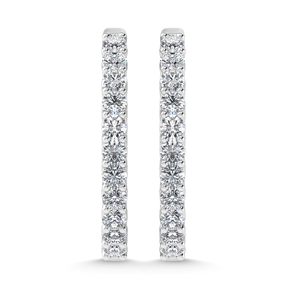 10K White Gold 3 Ct.Tw. Lab Grown Diamond In and Our Hoop Earrings: 10K White Gold 3 Ct.Tw. Lab Grown Diamond In and Our Hoop Earrings Dazzling 10K white gold hoops adorned with 3 Ct.Tw. lab-grown diamonds in an in-and-out design. 10k White Gold Stone Color: D-f Stone