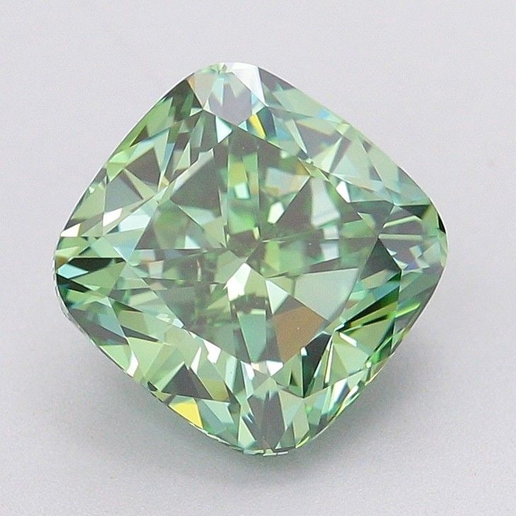 Loose Diamond - CUSHION MODIFIED 2.52ct Fancy Vivid Green VS1: Loose Diamond - CUSHION MODIFIED 2.52ct Fancy Vivid Green VS1 Source: This is a real non-mined Diamond that has been grown in a lab Shape: CUSHION MODIFIED Carats: 2.52 Color: Fancy Vivid Green Certif