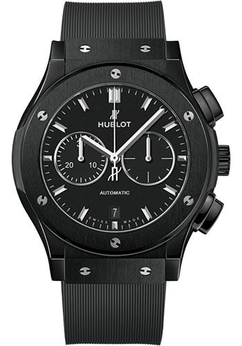 Hublot 541.CM.1171.RX Classic Fusion Chronograph mens watch with papers: Hublot 541.CM.1171.RX Classic Fusion Chronograph mens watch with papers Hublot Classic Fusion Chronograph men's watch featuring a black carbon effect dial, fixed bezel, and black rubber band. Includes