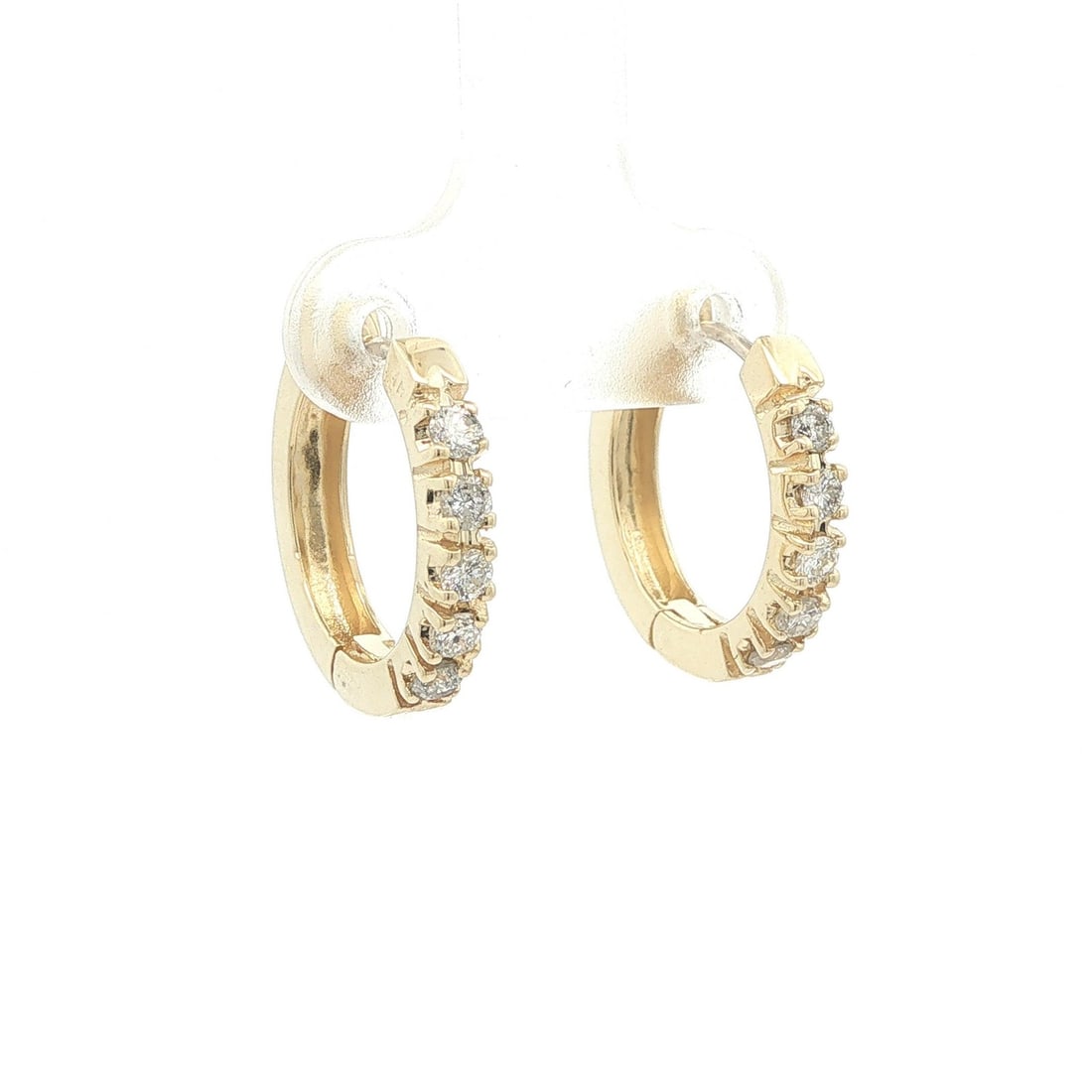 14k Yellow Gold Huggie Hoop Earrings with 0.50ctw Round Diamonds: 14k Yellow Gold Huggie Hoop Earrings with 0.50ctw Round Diamonds Classic huggie hoop earrings crafted in solid 14k yellow gold and set with natural round brilliant cut diamonds. This pre-owned pair