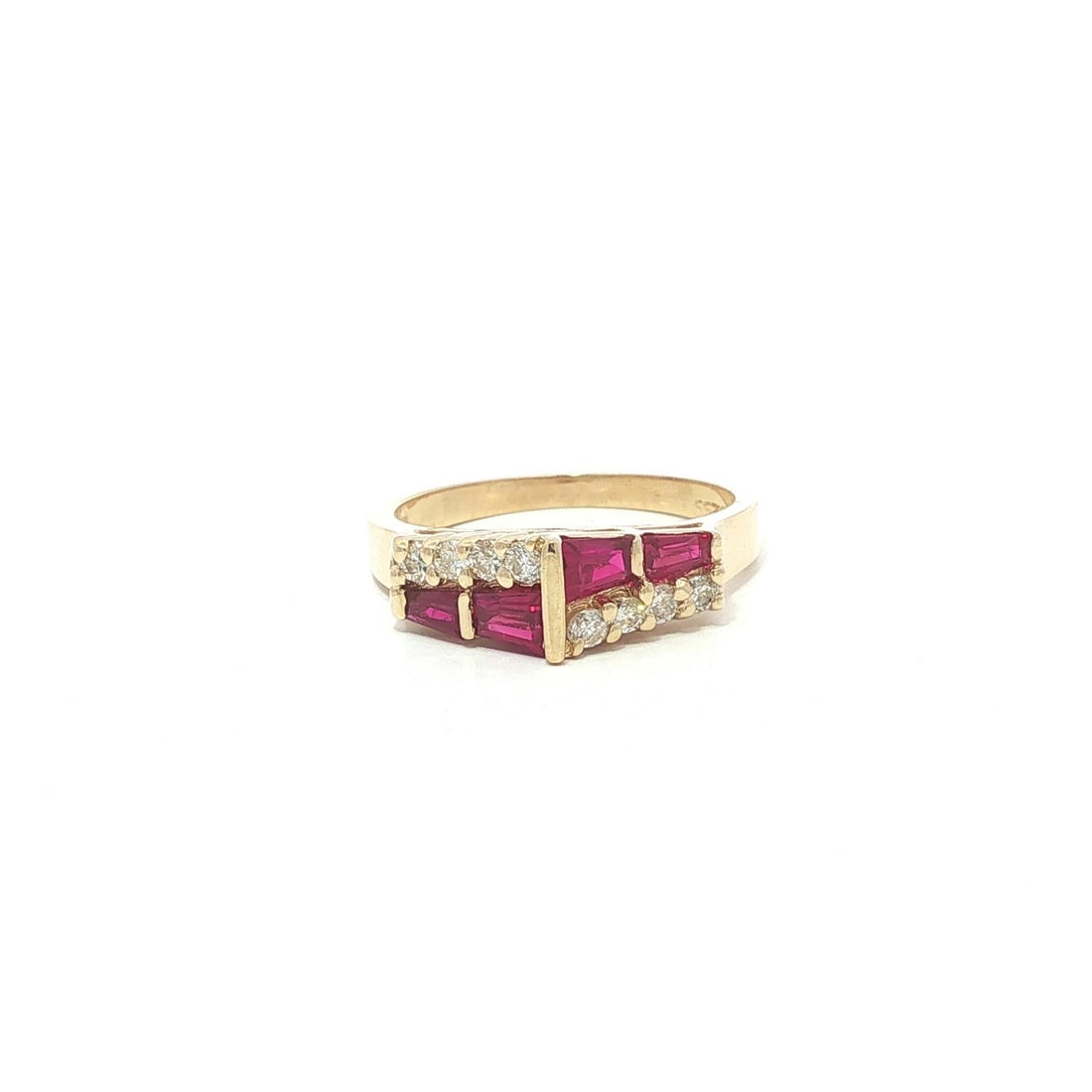 14k Yellow Gold Ruby Diamond Pyramid Band Ring 0.80ctw (1 of 14)