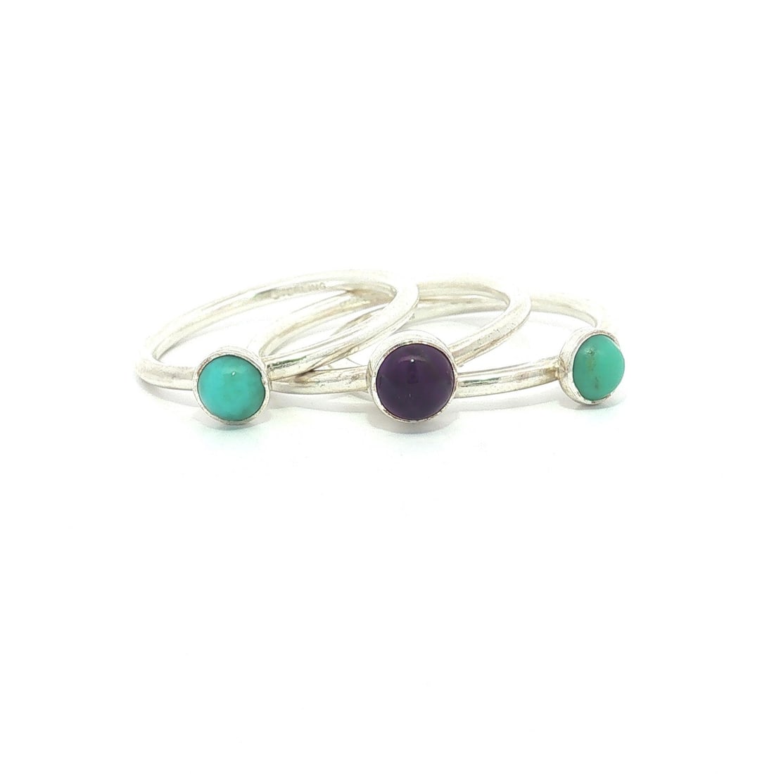 Sterling Silver Stackable Puzzle Band Rings with Turquoise and Amethyst (1 of 8)