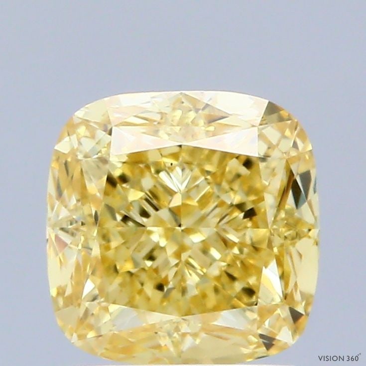 Loose Diamond - CUSHION MODIFIED 1.67ct Fancy Vivid Yellow VS1: Loose Diamond - CUSHION MODIFIED 1.67ct Fancy Vivid Yellow VS1 Source: This is a real non-mined Diamond that has been grown in a lab Shape: CUSHION MODIFIED Carats: 1.67 Color: Fancy Vivid Yellow Cert