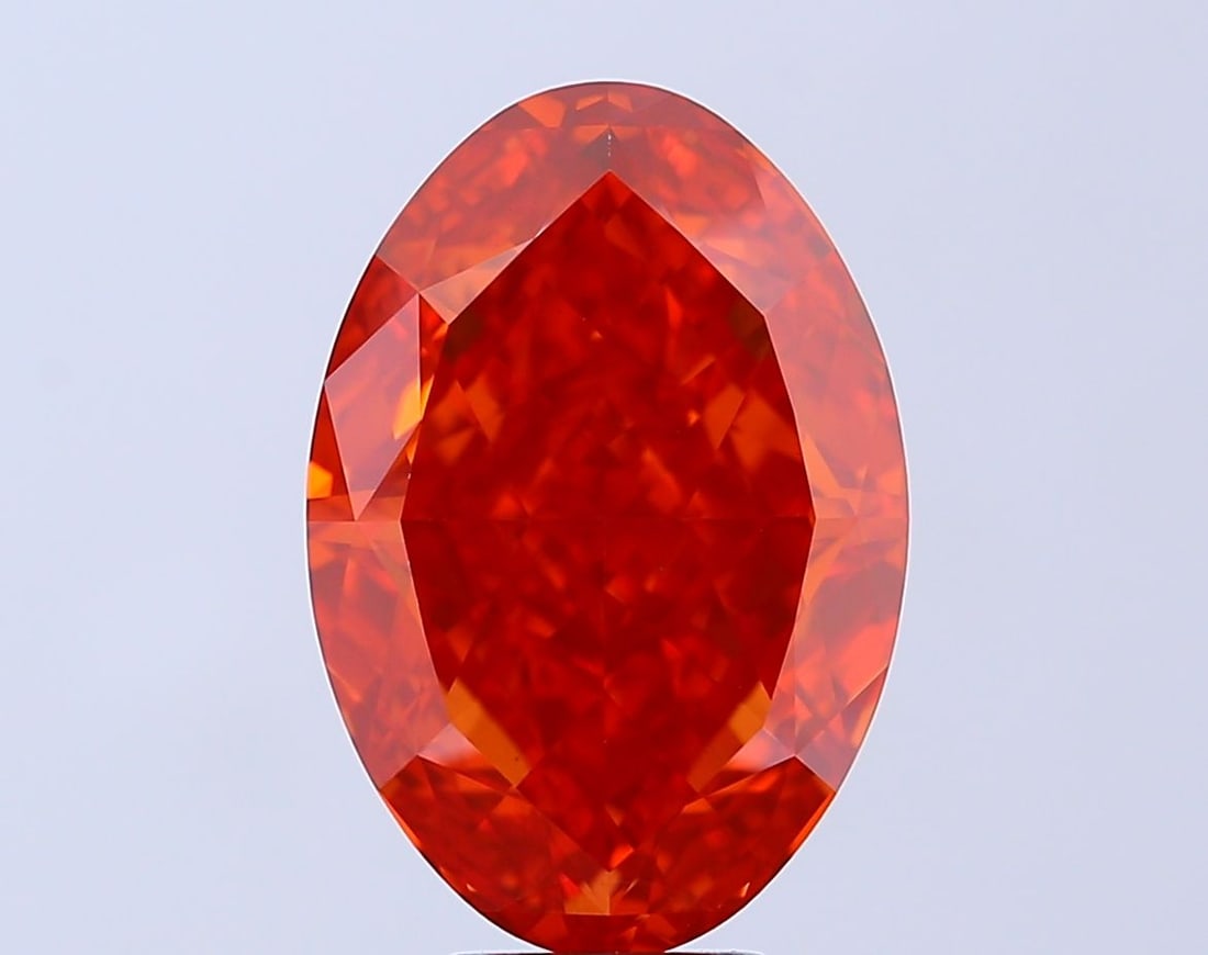 Loose Diamond - OVAL 8.09ct Fancy Vivid Reddish Orange VS1: Loose Diamond - OVAL 8.09ct Fancy Vivid Reddish Orange VS1 Source: This is a real non-mined Diamond that has been grown in a lab Shape: OVAL Carats: 8.09 Color: Fancy Vivid Reddish Orange Certificatio