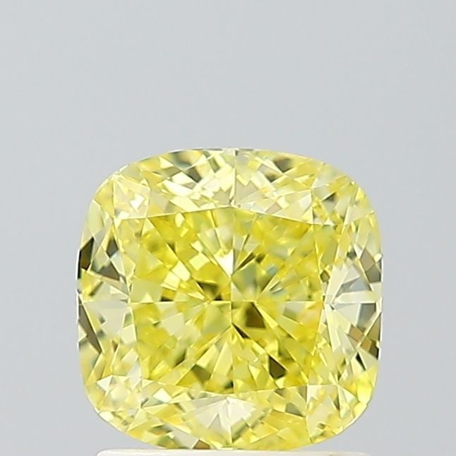 Loose Diamond - CUSHION BRILLIANT 1.5ct Fancy Vivid Yellow VS1: Loose Diamond - CUSHION BRILLIANT 1.5ct Fancy Vivid Yellow VS1 Source: This is a real non-mined Diamond that has been grown in a lab Shape: CUSHION BRILLIANT Carats: 1.5 Color: Fancy Vivid Yellow Cert