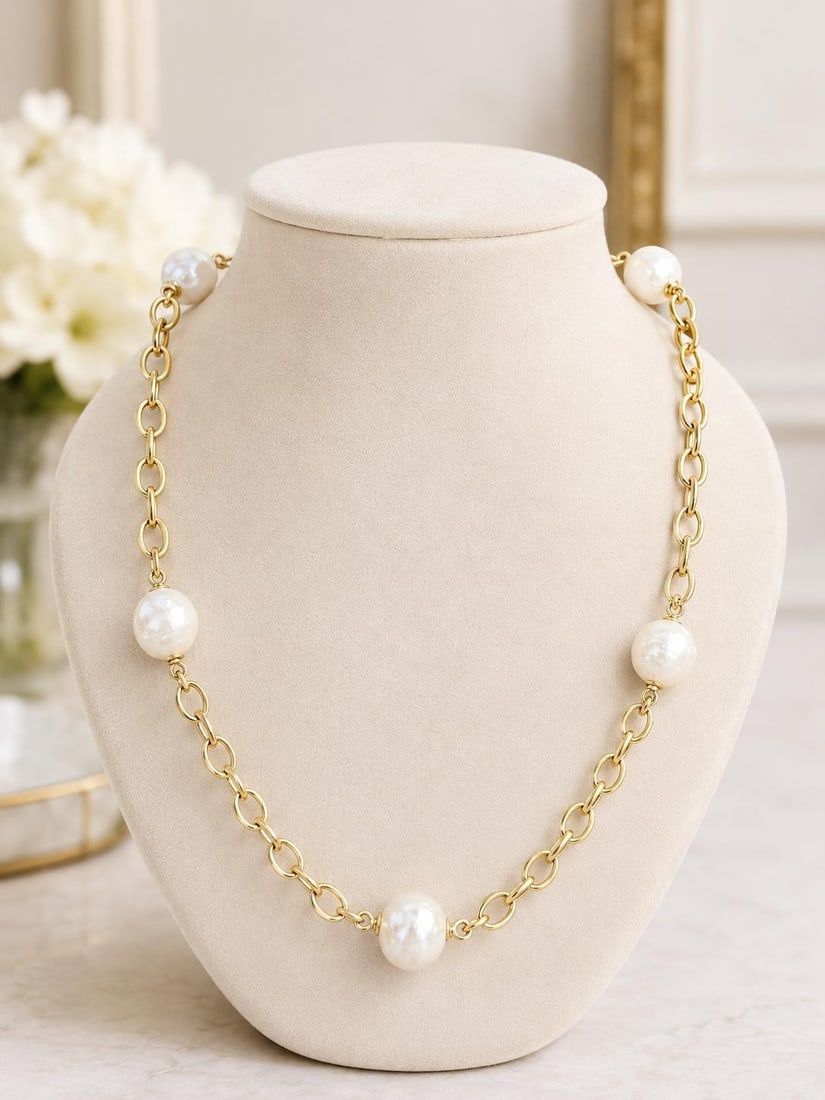 Adjustable 26 Inch 18k Yellow Gold Pearl Station Oval Link Necklace: Adjustable 26 Inch 18k Yellow Gold Pearl Station Oval Link Necklace Vintage Italian adjustable necklace chain crafted in solid 18k yellow gold with an open oval link design and pearl stations. It feat