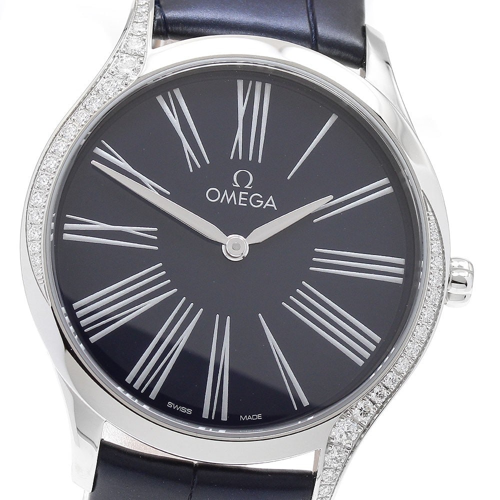 OMEGA De Ville Tresor Quartz Womens Wristwatch Ref 428.18.36.60.03.001: OMEGA De Ville Tresor Quartz Womens Wristwatch Ref 428.18.36.60.03.001 OMEGA De Ville Tresor ladies wristwatch with a diamond bezel and quartz movement. This watch features a stainless steel case, nav