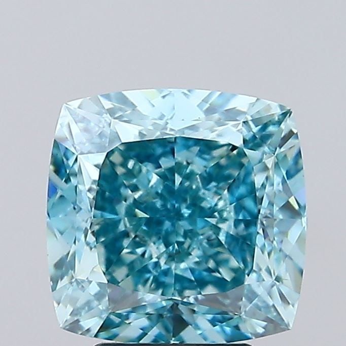 Loose Diamond - CUSHION MODIFIED 4.59ct Fancy Vivid Blueish Green VS1: Loose Diamond - CUSHION MODIFIED 4.59ct Fancy Vivid Blueish Green VS1 Source: This is a real non-mined Diamond that has been grown in a lab Shape: CUSHION MODIFIED Carats: 4.59 Color: Fancy Vivid Blue