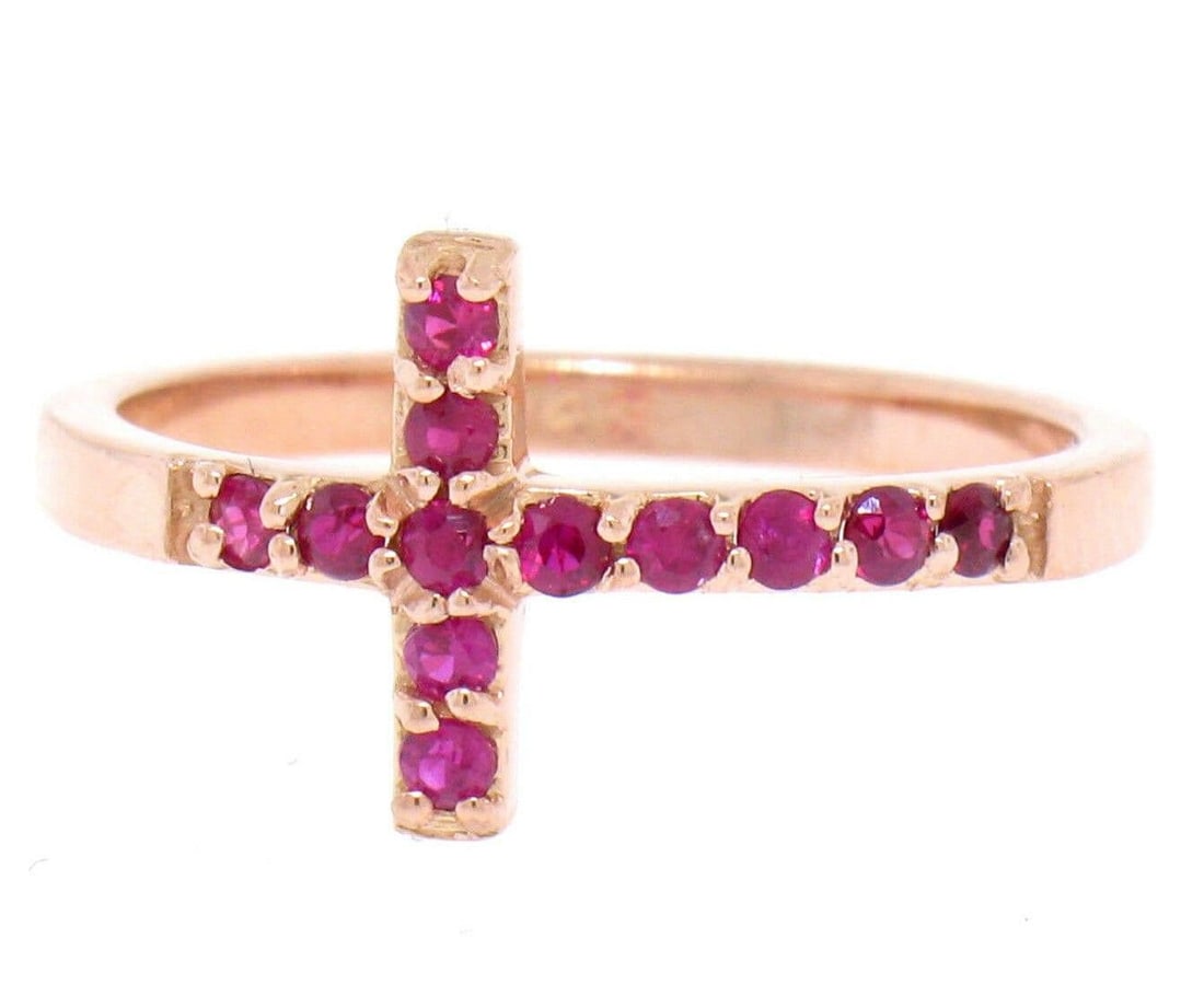 14k Rose Gold Ruby Cross Band Ring 0.25ctw Round Cut (1 of 5)