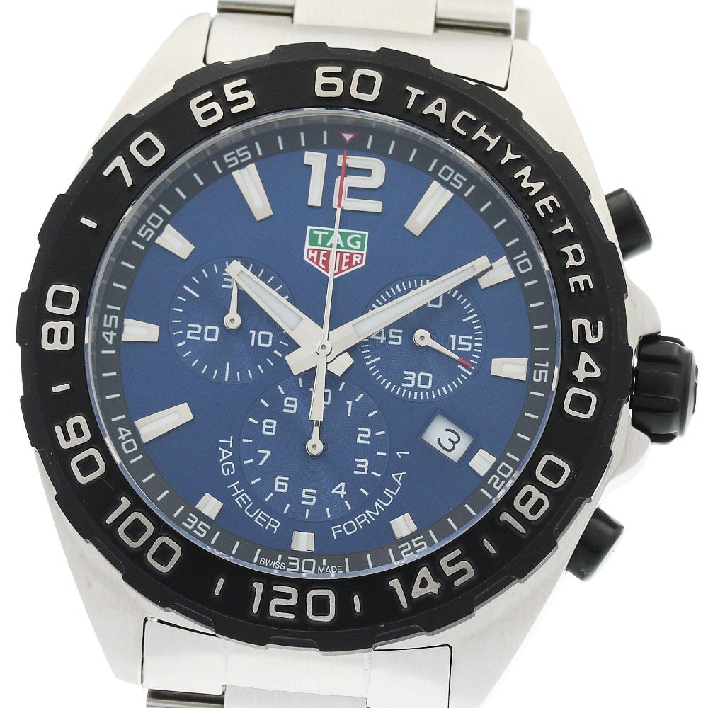 TAG HEUER Formula 1 CAZ101AV mens quartz chronograph watch blue dial: TAG HEUER Formula 1 CAZ101AV mens quartz chronograph watch blue dial TAG HEUER Formula 1 chronograph wristwatch with quartz movement and a blue dial. This men's watch features a stainless steel case a