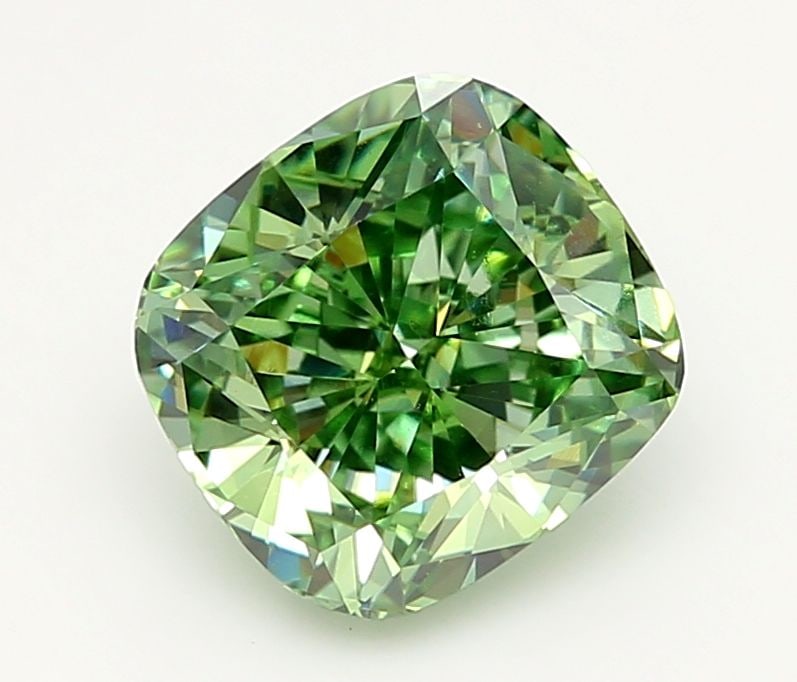 Loose Diamond - CUSHION MODIFIED 1.54ct Fancy Vivid Green VS1: Loose Diamond - CUSHION MODIFIED 1.54ct Fancy Vivid Green VS1 Source: This is a real non-mined Diamond that has been grown in a lab Shape: CUSHION MODIFIED Carats: 1.54 Color: Fancy Vivid Green Certif