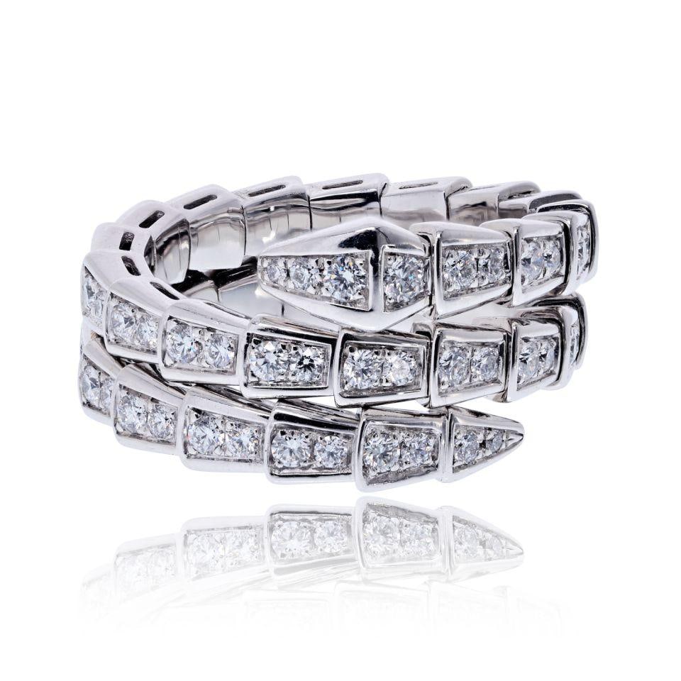 Bvlgari Viper 18K White Gold Diamond Ring Size 6: Bvlgari Viper 18K White Gold Diamond Ring Size 6 Pre-owned Bvlgari Viper estate ring crafted in 18K white gold and set with diamonds. Specifications Brand: Bvlgari Item Type: Ring Style: Viper Categor