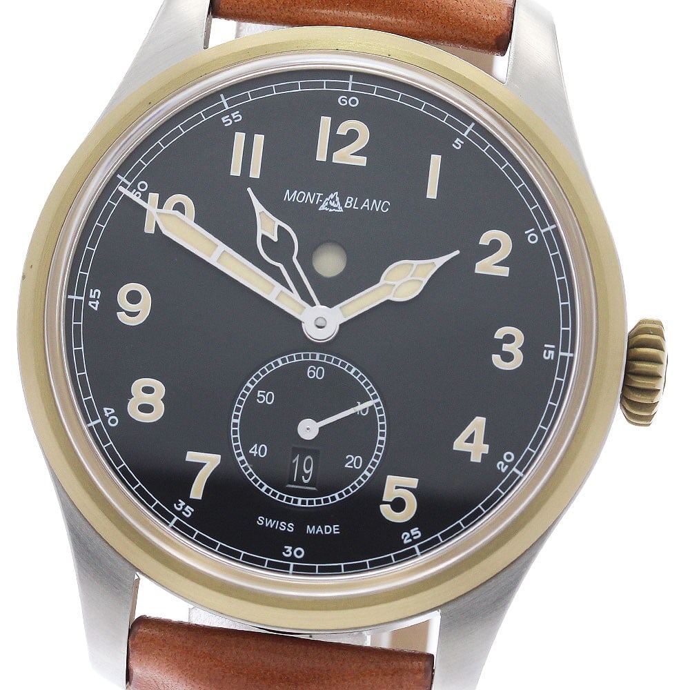 Montblanc 1858 Automatic men wristwatch ref 116479 dual time AM PM: Montblanc 1858 Automatic men wristwatch ref 116479 dual time AM PM Montblanc 1858 Automatic wristwatch with dual time day and night display. This self-winding men's watch features a black dial, stainl
