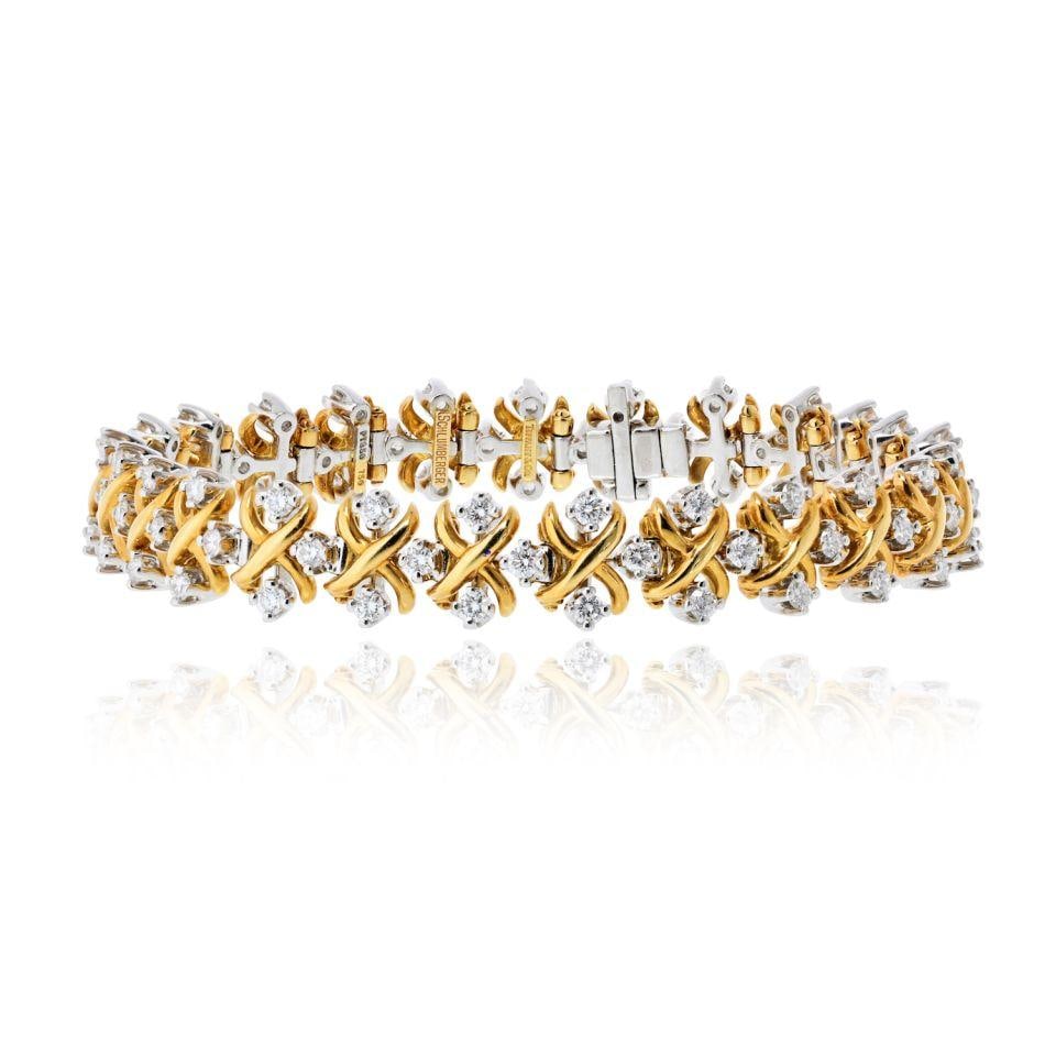 Tiffany & Co. Schlumberger Lynn Bracelet Platinum 18K Gold Diamond: Tiffany & Co. Schlumberger Lynn Bracelet Platinum 18K Gold Diamond Pre-owned Tiffany & Co. Schlumberger Lynn bracelet crafted in platinum and 18K yellow gold. This bracelet features an approximately 4