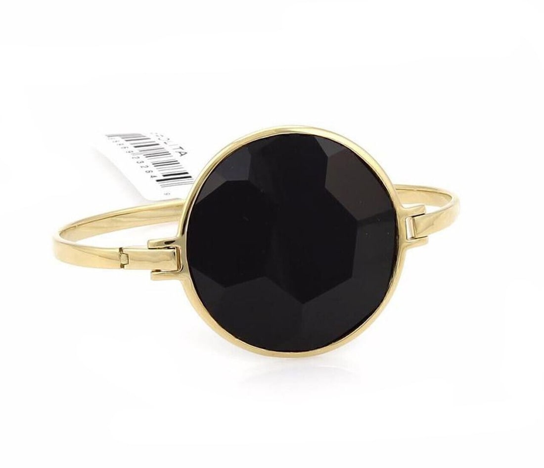 IPPOLITA Gemma hinged bangle bracelet in 18k yellow gold with onyx 6.25": IPPOLITA Gemma hinged bangle bracelet in 18k yellow gold with onyx 6.25" Pre-owned Ippolita Gemma hinged bangle bracelet crafted in 18k yellow gold and centered with a large round black onyx. This bol