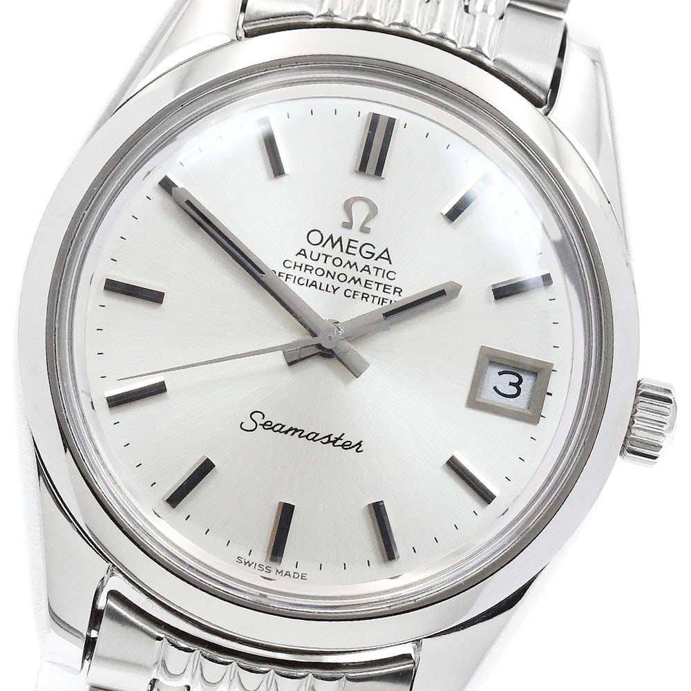 OMEGA Seamaster Date Automatic Mens Wristwatch Ref 168.0061 166.0172: OMEGA Seamaster Date Automatic Mens Wristwatch Ref 168.0061 166.0172 Omega Seamaster Date automatic wristwatch for men with a silver dial and stainless steel case and bracelet. This watch-only piece f