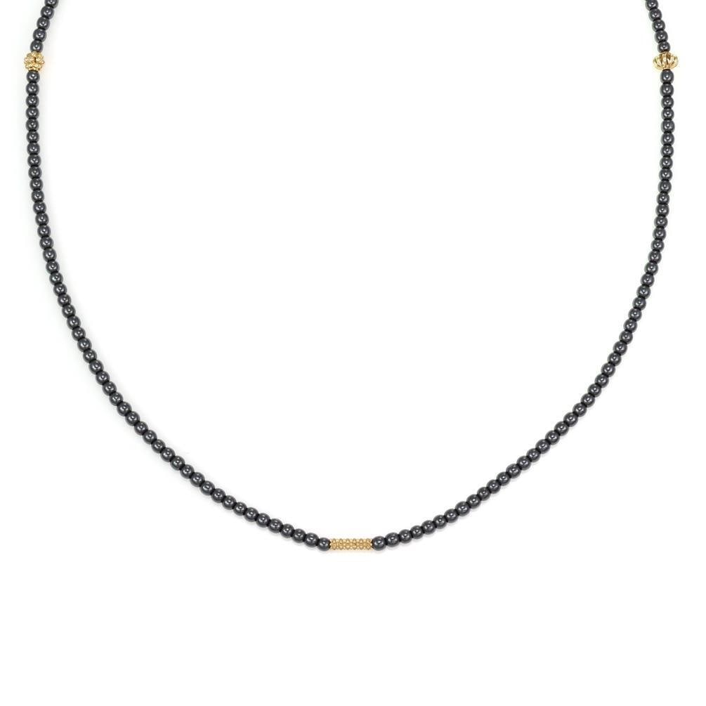 Lagos Floral Station Bead Necklace 18k Yellow Gold Hematite 33" (1 of 5)